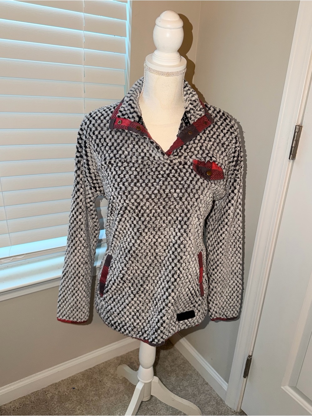Simply Southern Black & White Textured Teddy Jacket with Red Trim